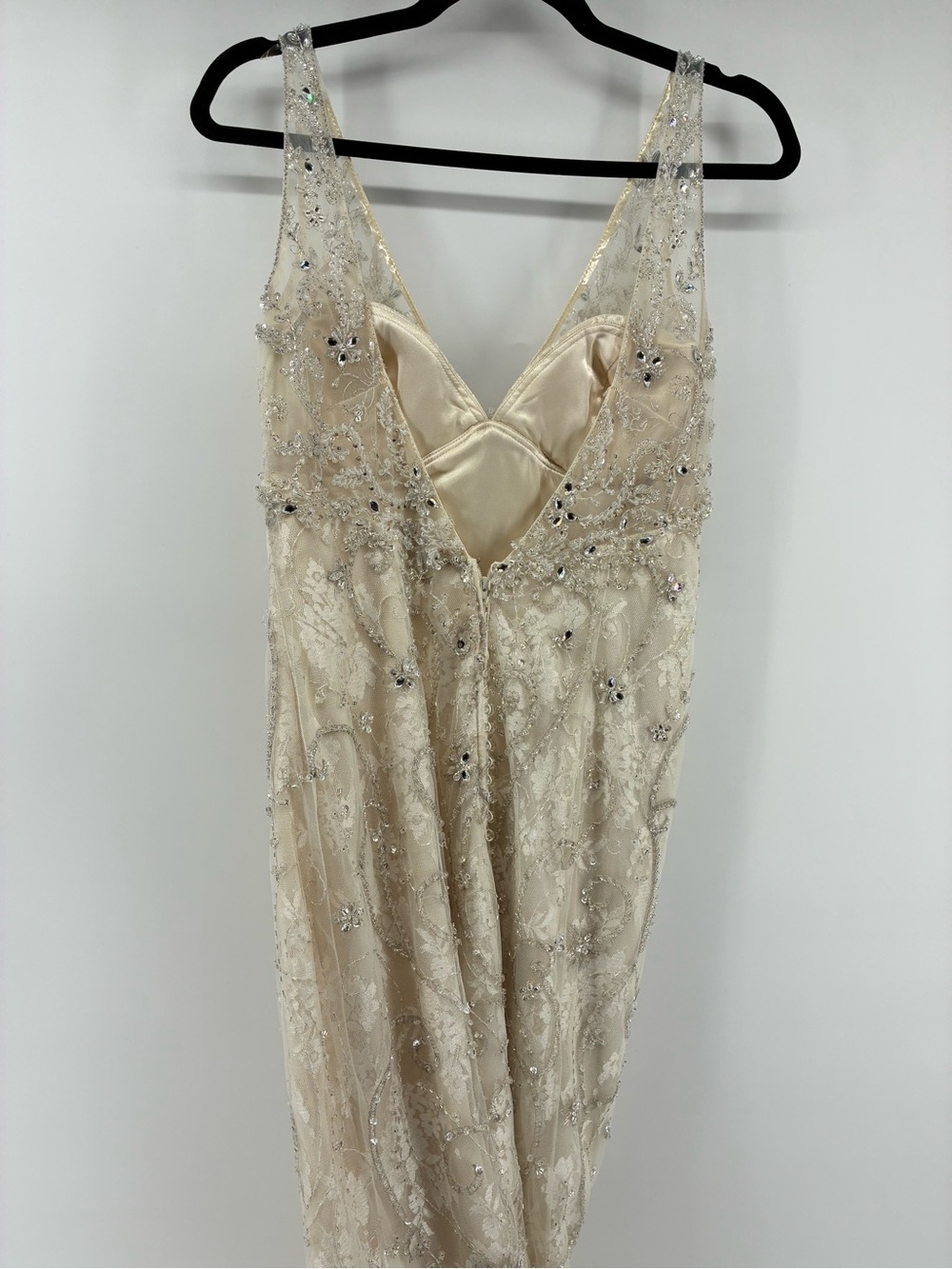 Beaded Ivory Lace Evening Dress with V-Neck - Picture 4 of 11